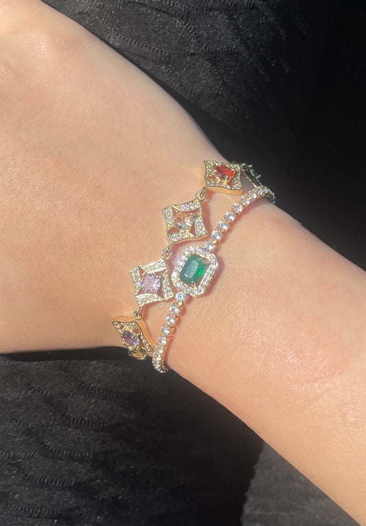 Emerald green diamond tennis bracelet